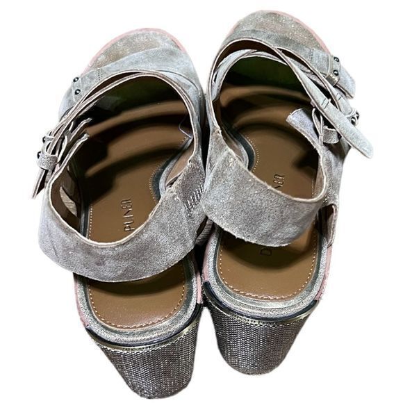 Donald Pliner Size 9 Iris Leather Raffia Platform Wedge Sandal Metallic - Picture 4 of 10